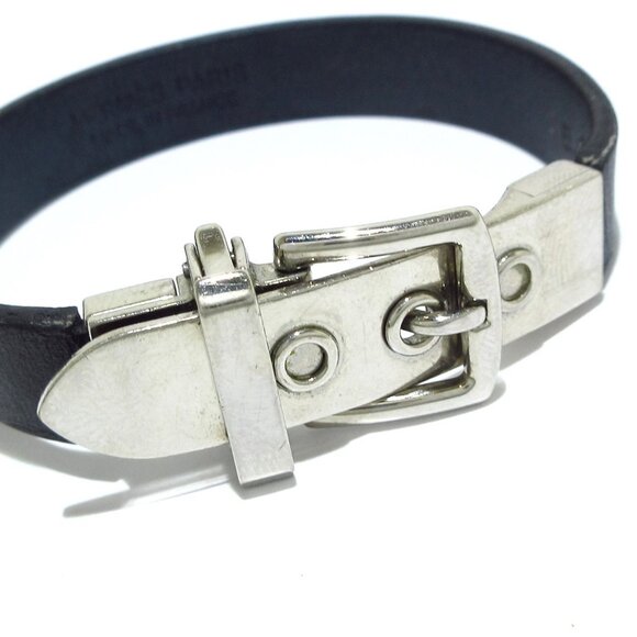 Auth HERMES Boucle Selle Black Silver Leather Hardware Bracelet